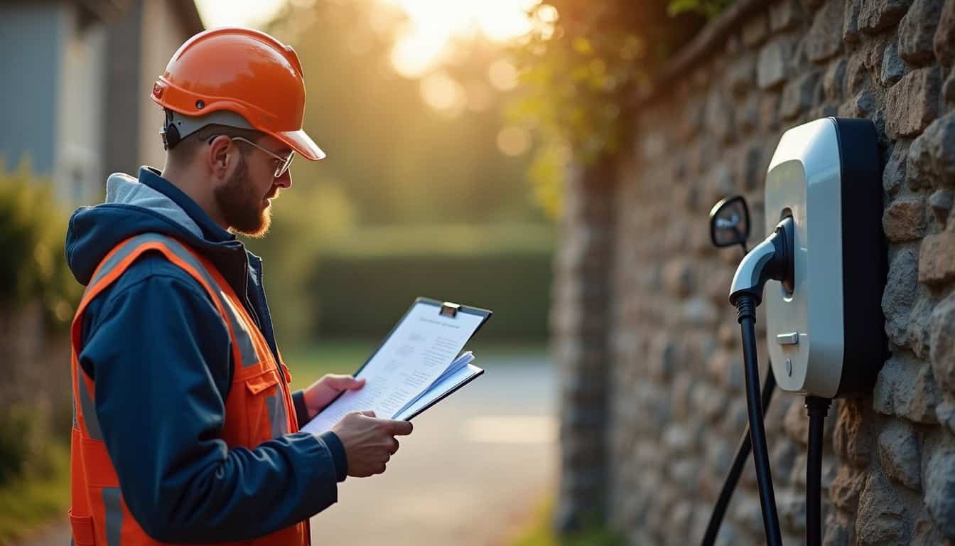 Un installateur examine un devis pour l'installation d'une borne à Rémelfing