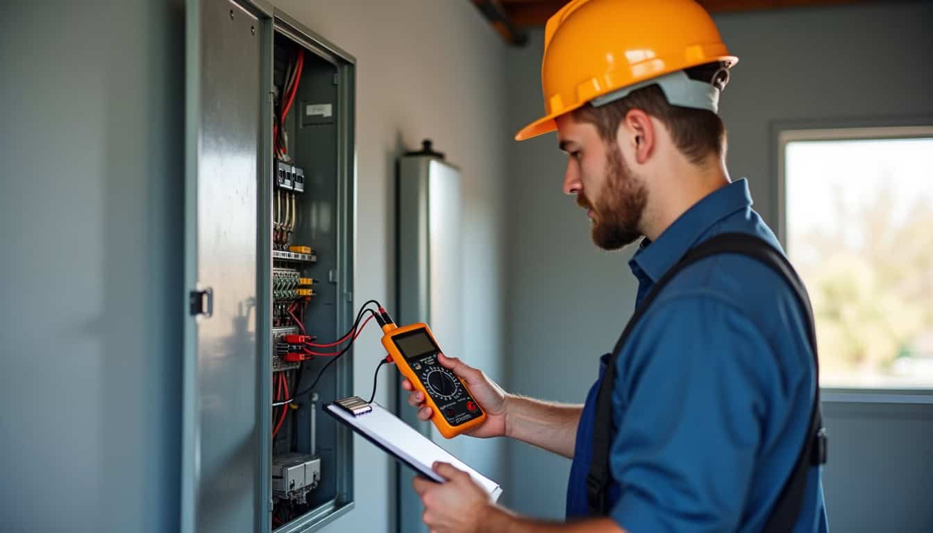Un installateur IRVE effectue un diagnostic électrique avant l'installation d'une borne de recharge