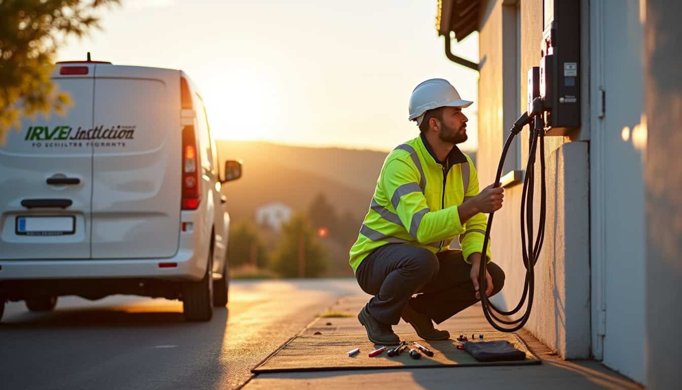Un installateur IRVE en intervention pour poser une borne de recharge électrique à Vendôme