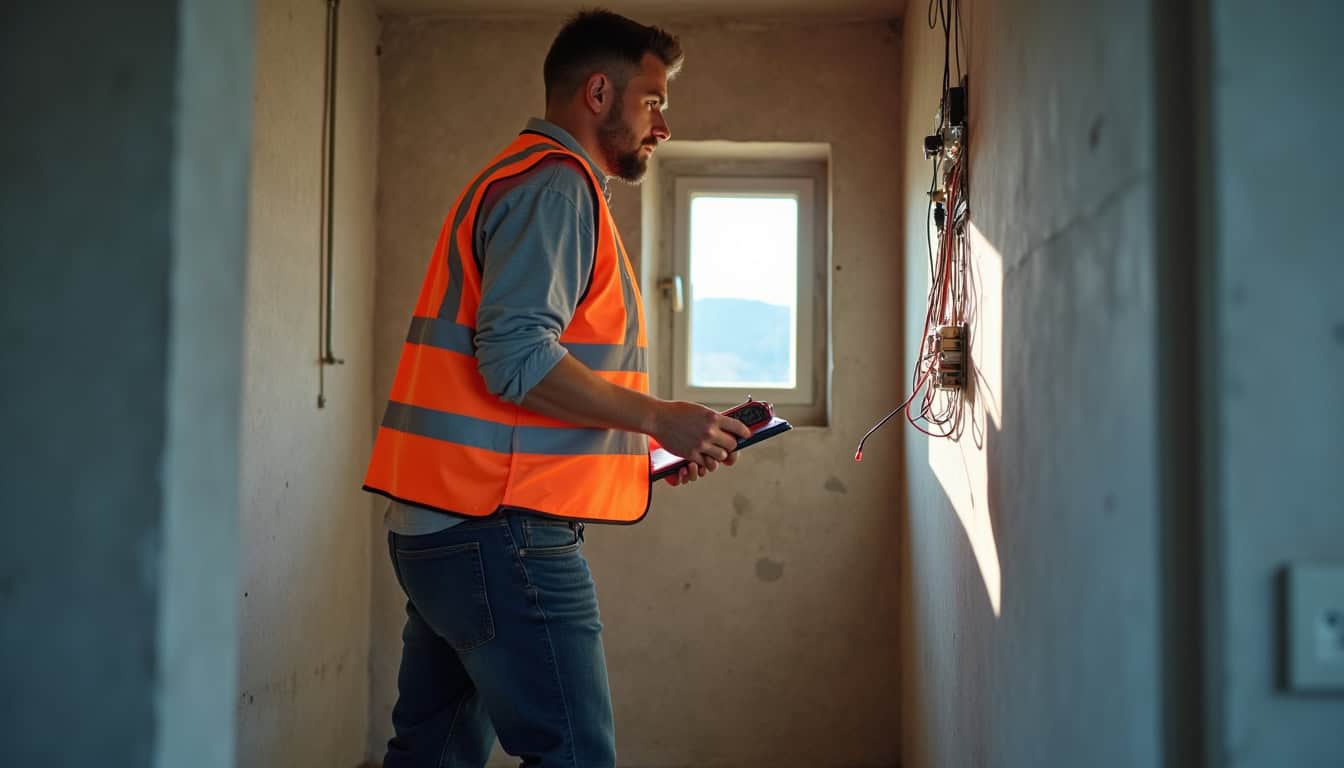 Un installateur IRVE vérifie le tableau électrique avant installation d'une borne à La Madeleine