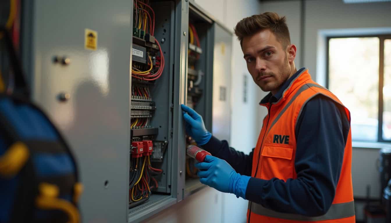 Un technicien qualifié IRVE vérifie le tableau électrique d