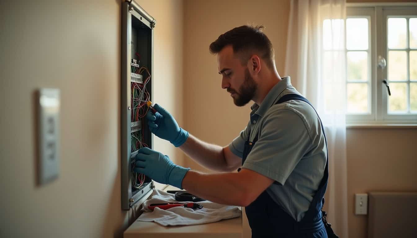 Un technicien vérifie un tableau électrique avant installation d