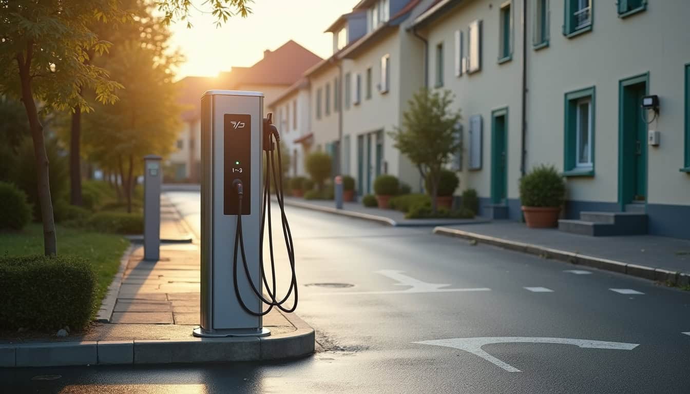 Une borne de recharge publique installée sur un emplacement de stationnement à Saint-Philibert