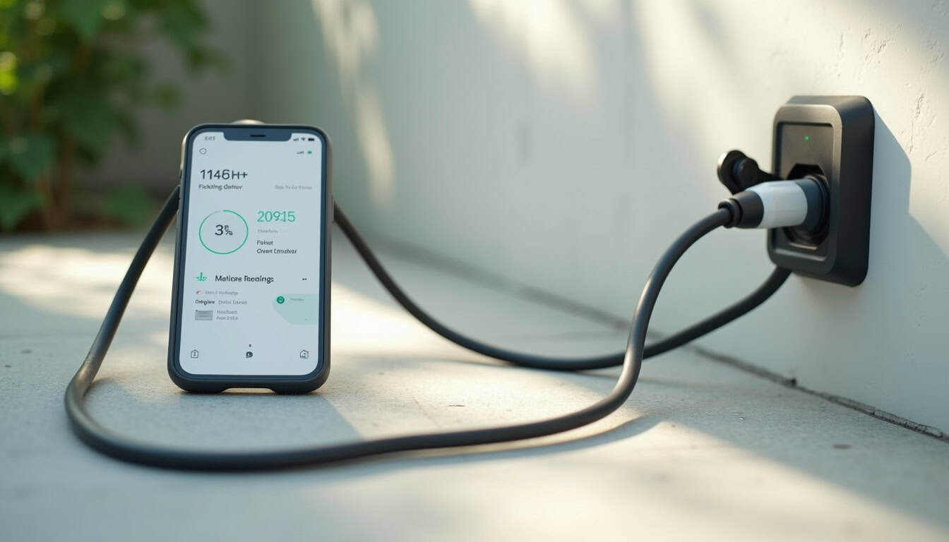 Utilisateur consultant l'application de suivi de sa borne de recharge connectée