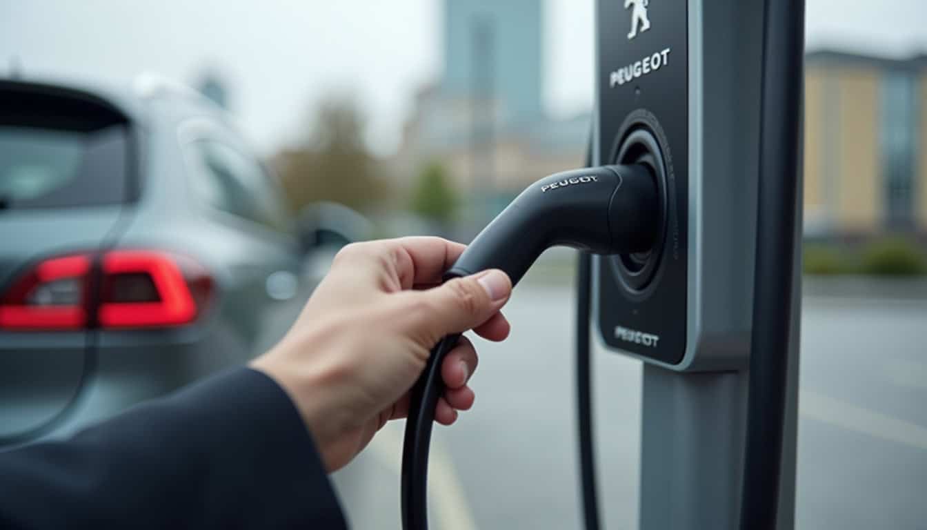 Utilisation du badge Peugeot Montluçon Groupe Autosphere pour accéder à une borne de recharge publique en extérieur