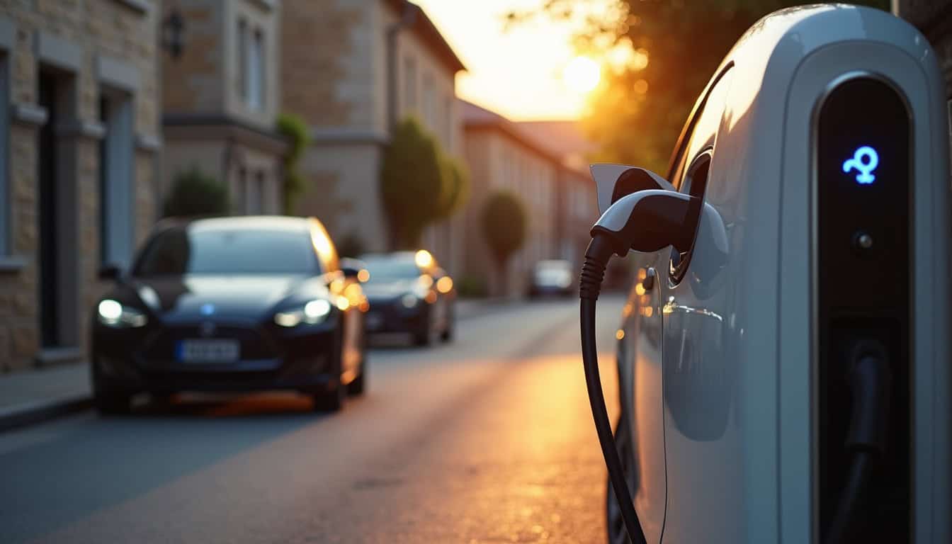 Véhicule électrique en charge sur une borne à Camon