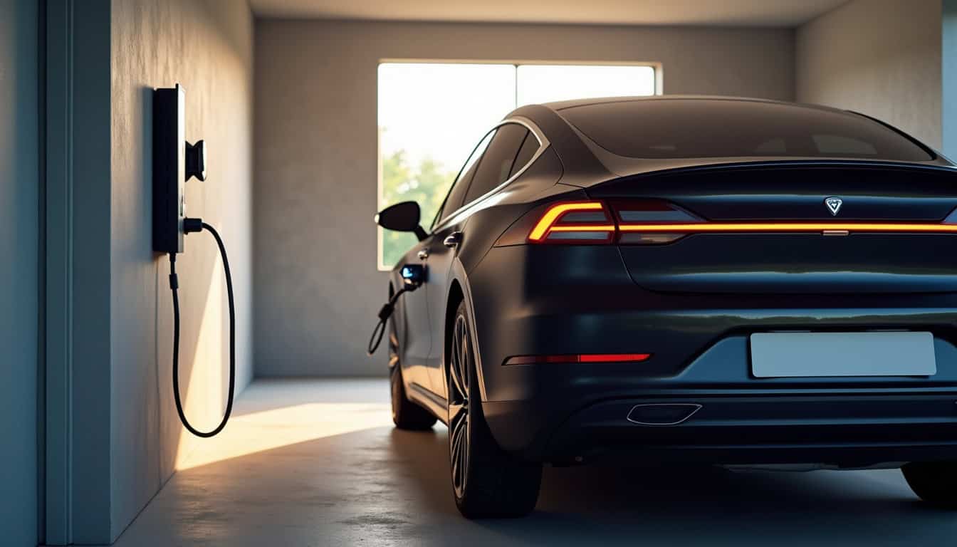 Véhicule électrique en charge sur une borne murale installée à domicile à Maubec