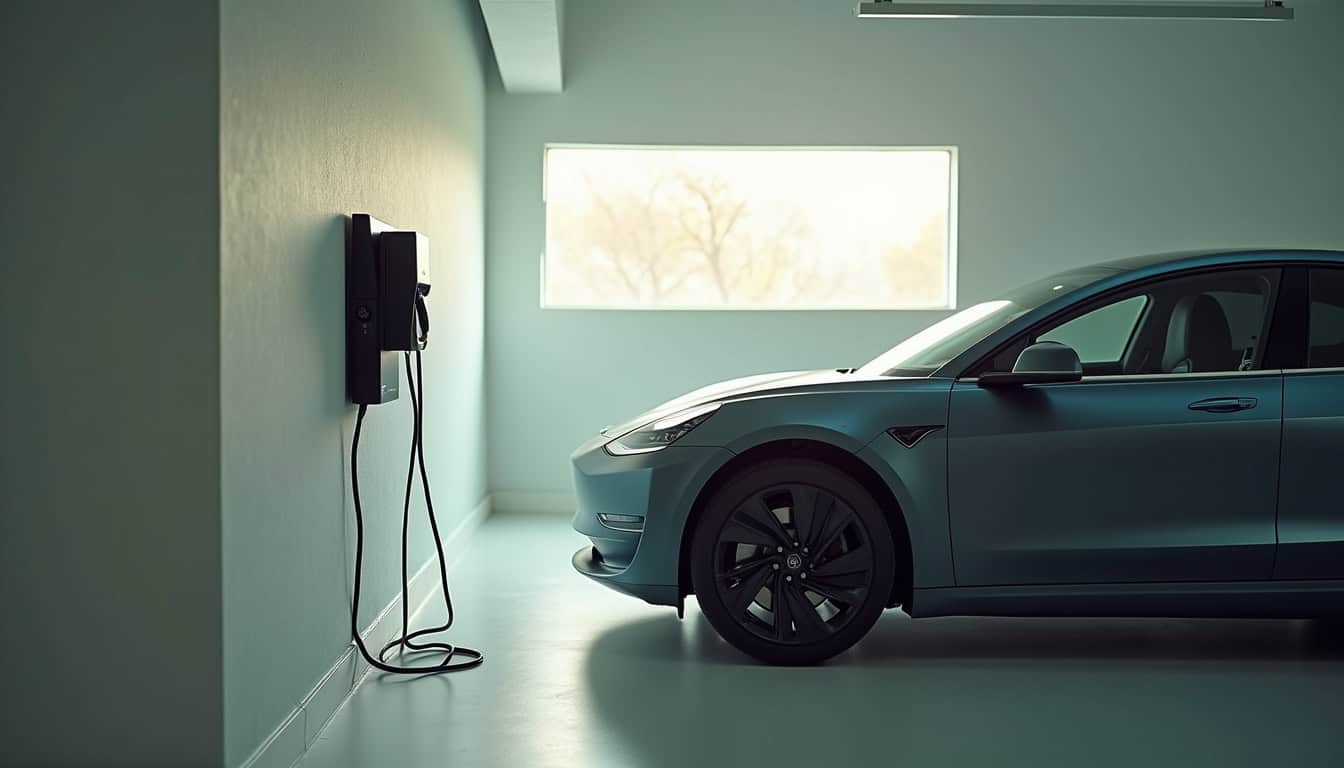 Véhicule électrique en charge sur une borne murale installée à l