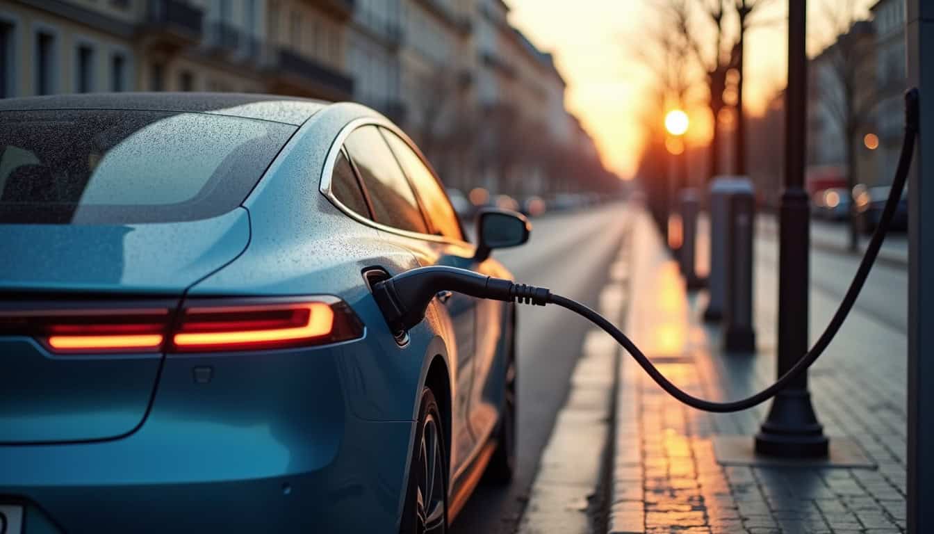 Véhicule électrique en cours de recharge sur une borne publique à Brou