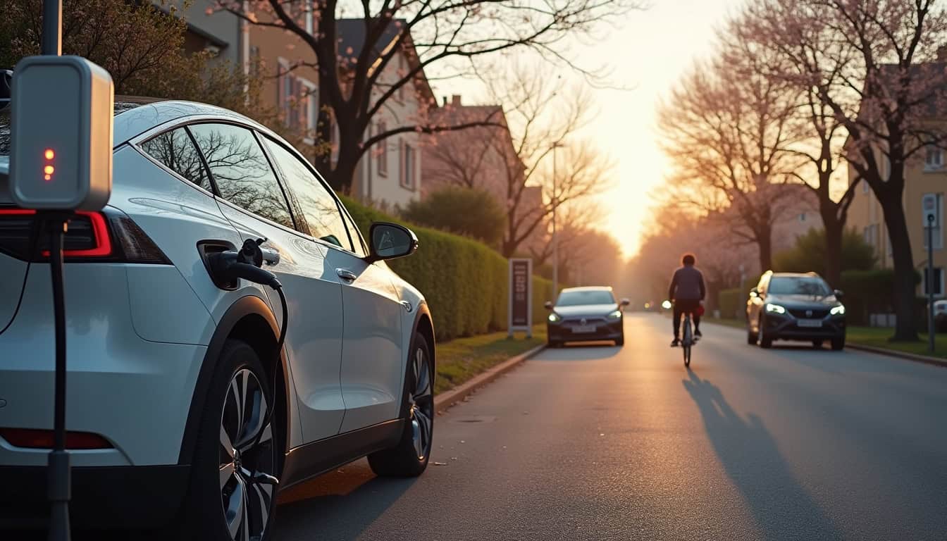 Véhicule électrique en train de se recharger via une borne murale à Ver-sur-Launette