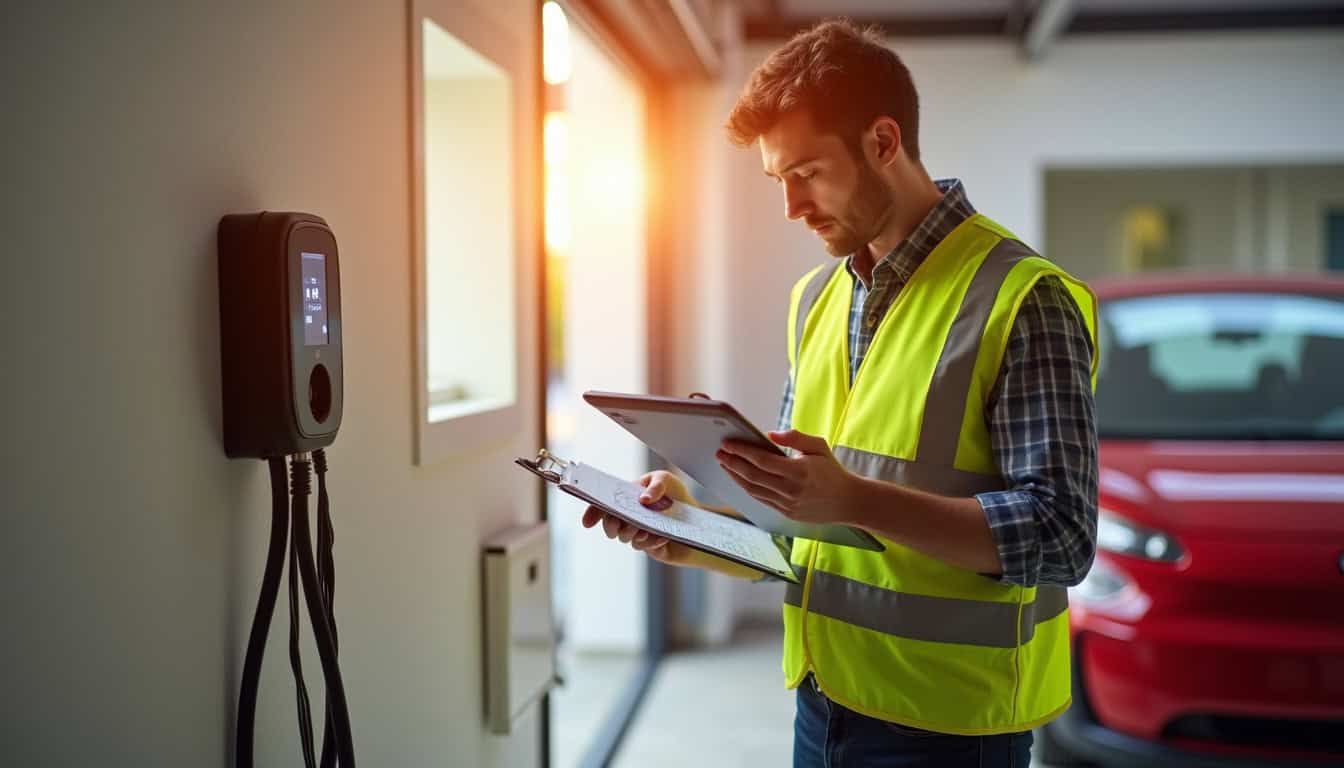 Vérification de la conformité d'une installation de borne de recharge électrique par un technicien