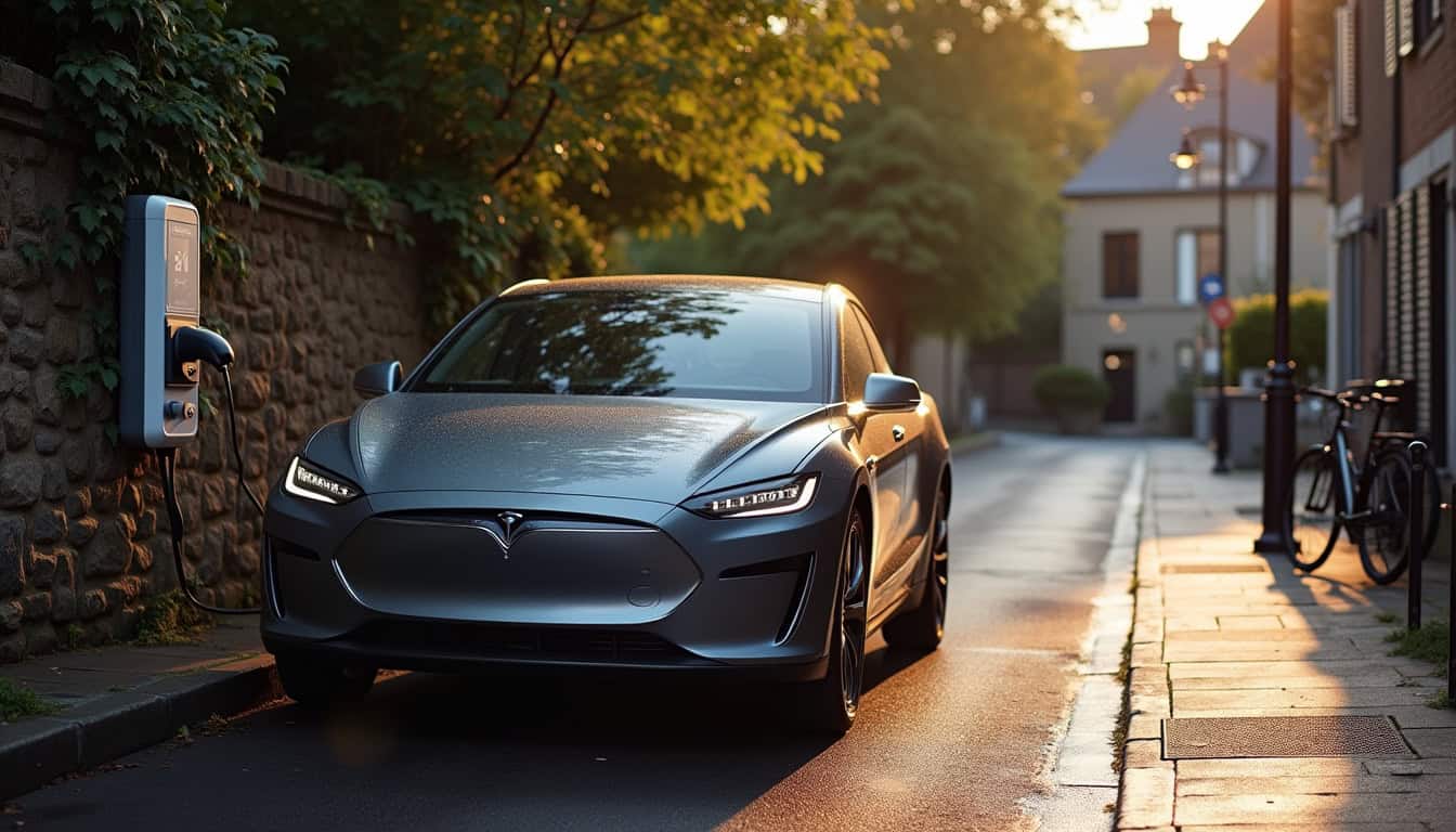 Voiture électrique en cours de recharge sur une borne installée à Burie