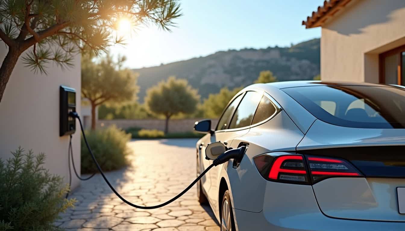 Voiture électrique en train de recharger à domicile pendant la journée à Castellar