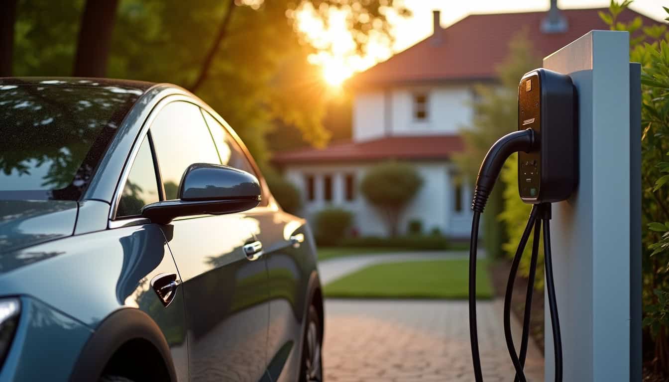 Voiture électrique en train de se recharger à l'aide d'une borne murale à Clef Vallée d'Eure