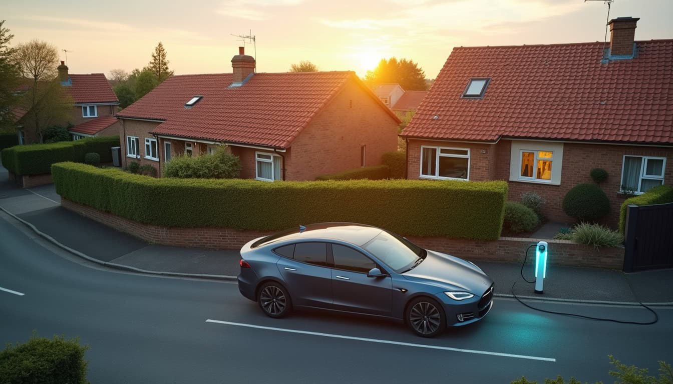 Vue aérienne de la commune de Nouvion avec un véhicule électrique en charge près d