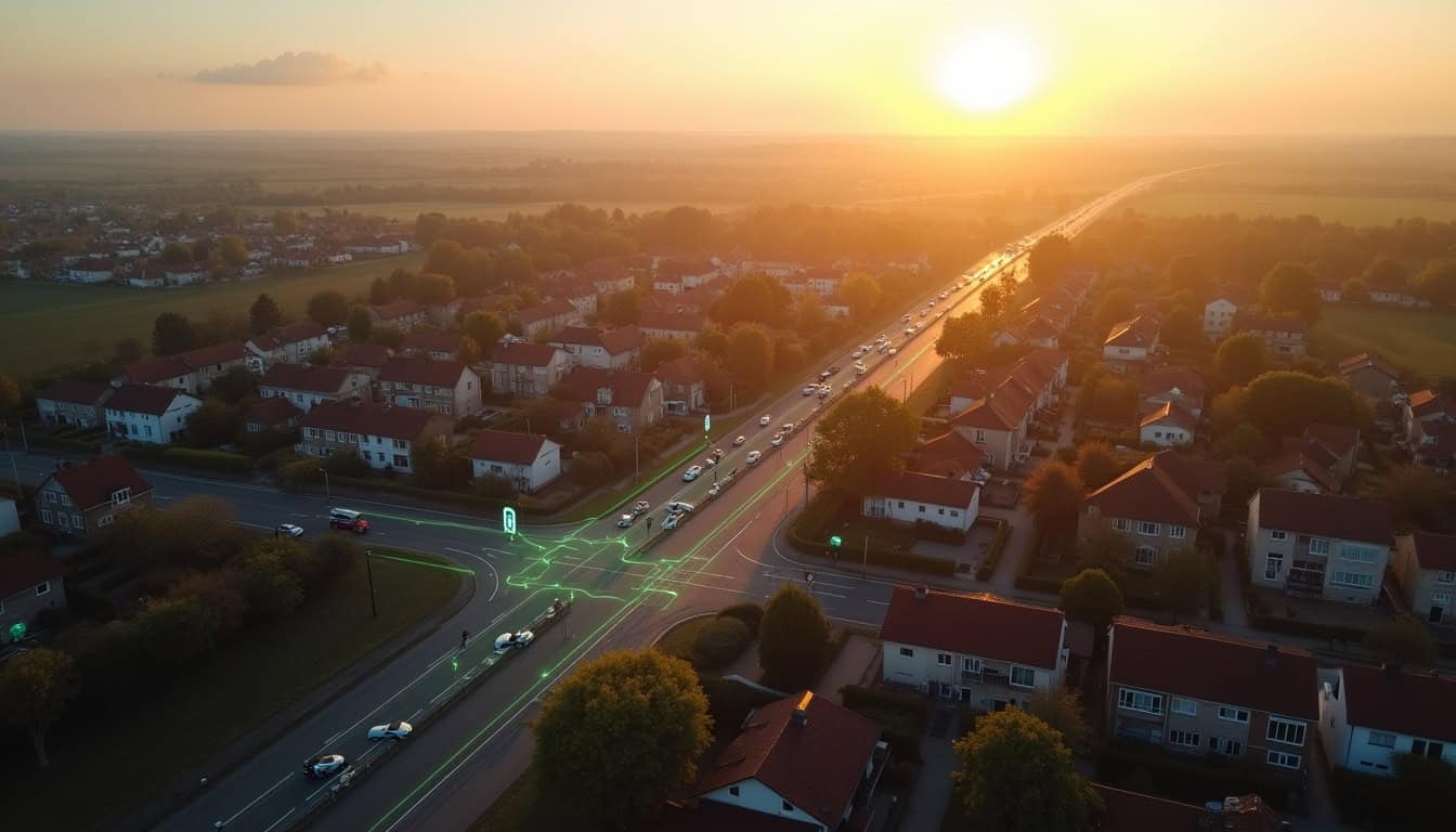 Vue aérienne de Masseube avec localisation de bornes de recharge publiques