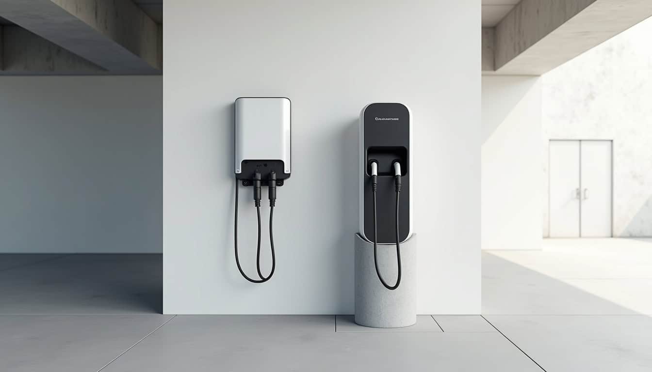 Vue comparative des différents modèles de bornes de recharge murales et sur piédestal