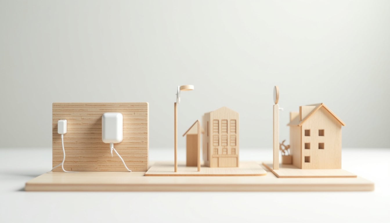 Vue comparative des différents types de bornes de recharge: murales, pour entreprises, en copropriété