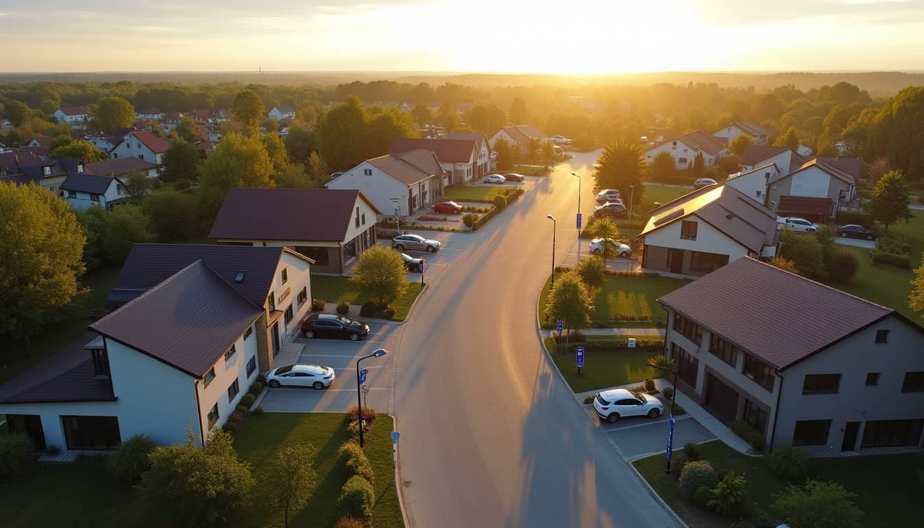 Vue d'ensemble de la commune de Warcq avec des bornes électriques visibles