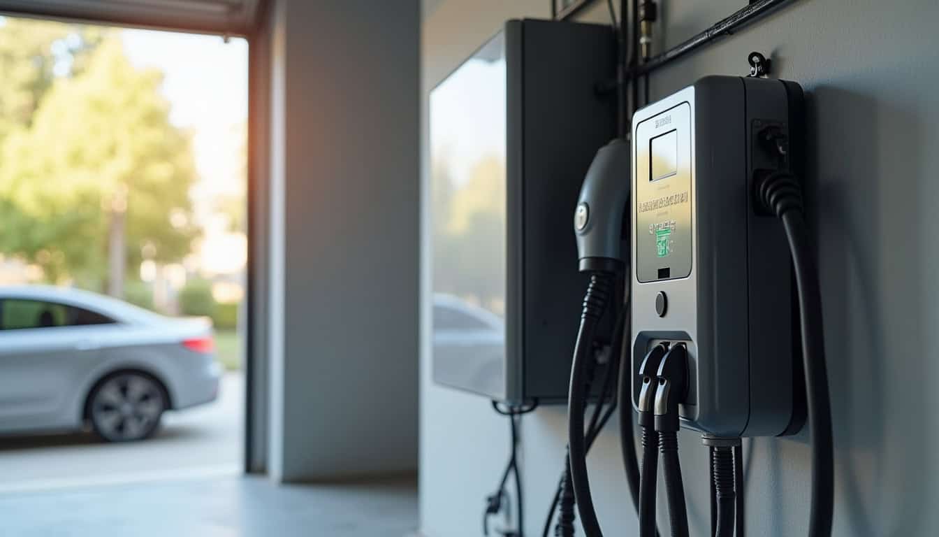 Vue d’un tableau électrique avec raccordement d’une borne de recharge électrique à Vaulnaveys-le-Bas