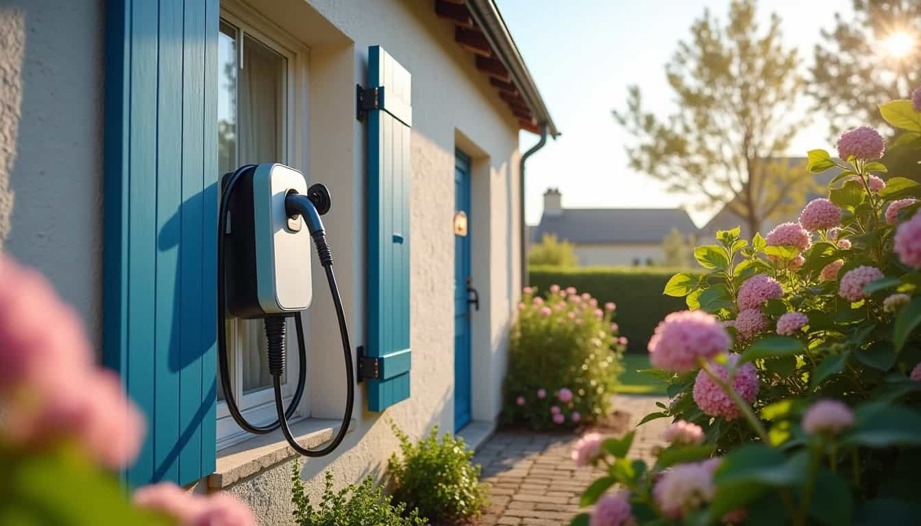 Vue d'une borne électrique installée à l'extérieur d'une maison à Haute-Goulaine