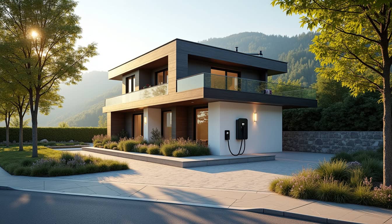 Vue extérieure d'une maison à Lathuile équipée d'une borne de recharge électrique en façade