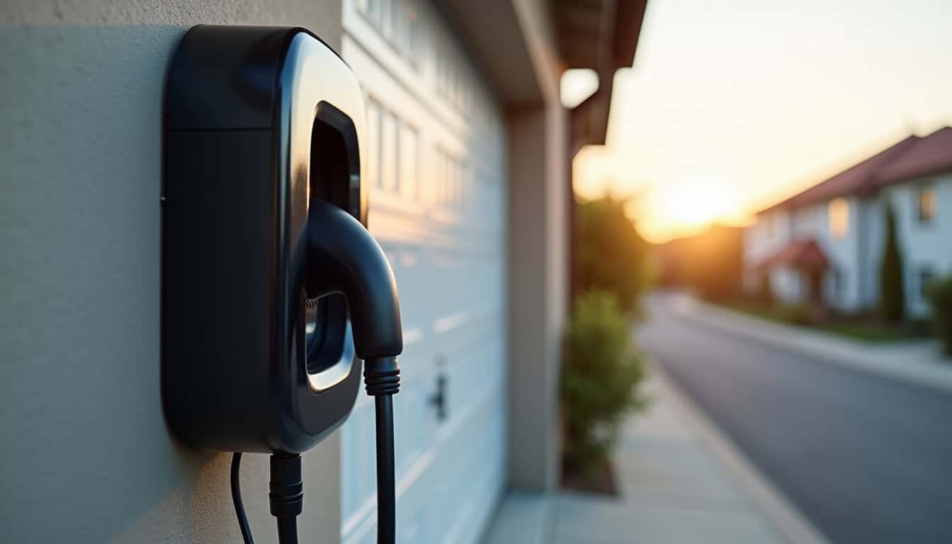 Vue rapprochée du fonctionnement d'une wallbox installée à Miremont, montrant le câble de recharge et le système de verrouillage