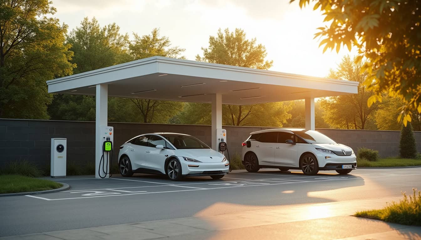 Aire de repos de Rosny-Sud avec bornes de recharge Fastned et Ionity visibles