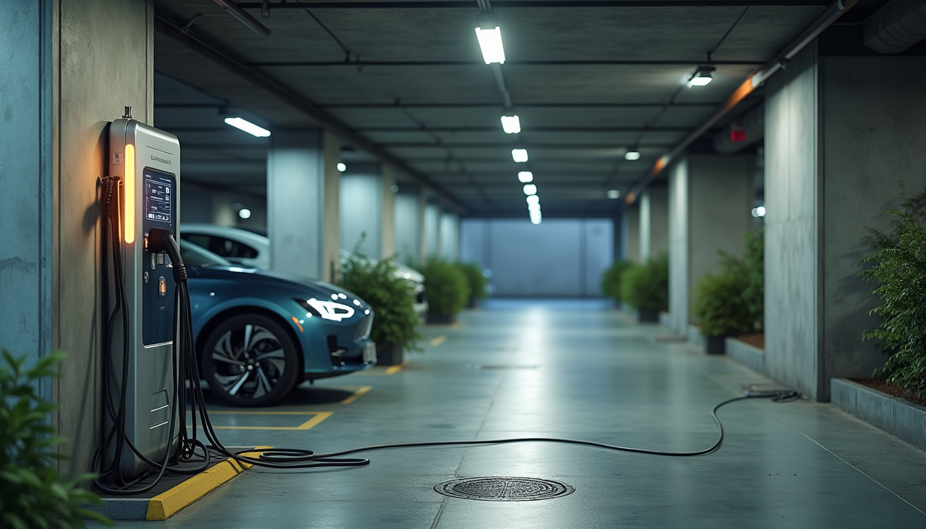 Borne de recharge collective installée dans un parking de copropriété à Neuvy-en-Sullias