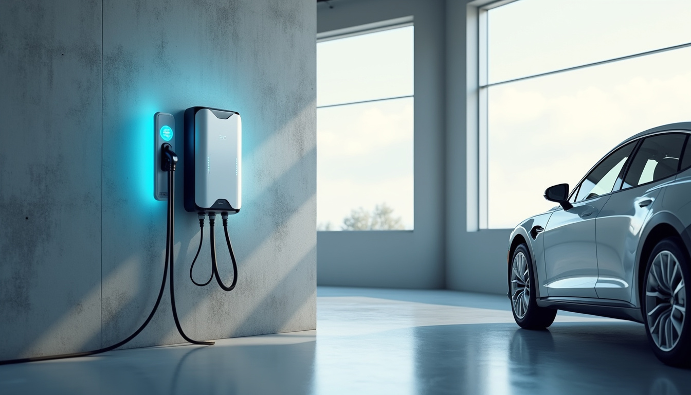Borne de recharge connectée installée dans un garage à Pleine-Fougères