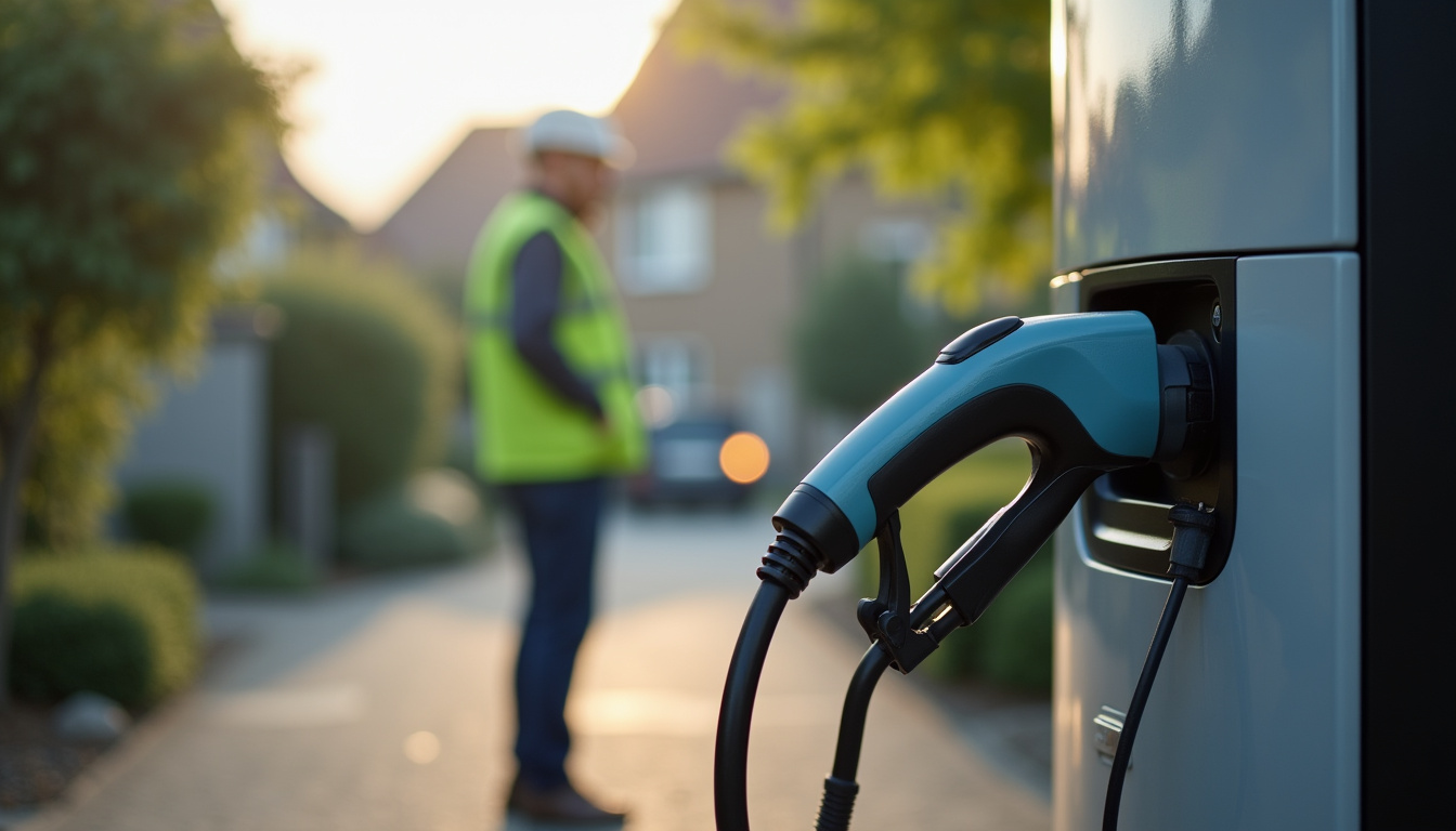 Borne de recharge électrique avec prise de type 2 en cours d'installation à Soultzmatt