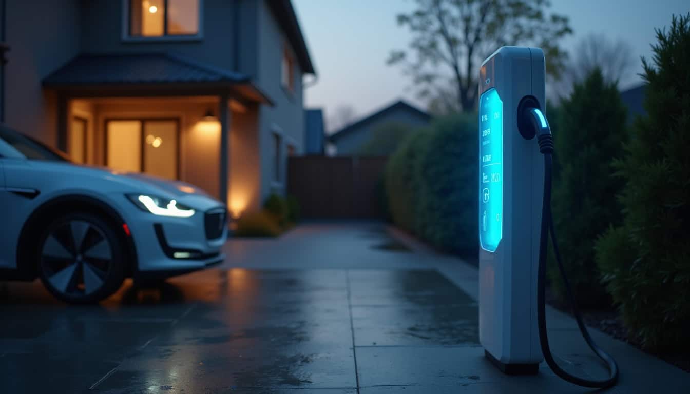 Borne de recharge électrique connectée affichant des données de consommation sur un smartphone