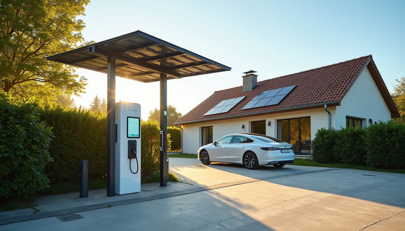 Borne de recharge électrique couplée à des panneaux solaires à Pomeys