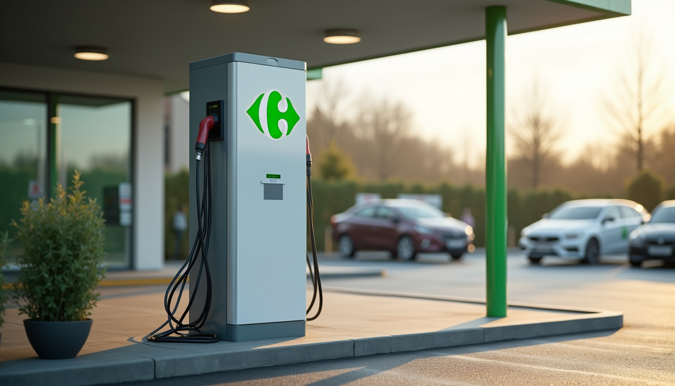 Borne de recharge électrique devant le Carrefour Market d'Écourt-Saint-Quentin