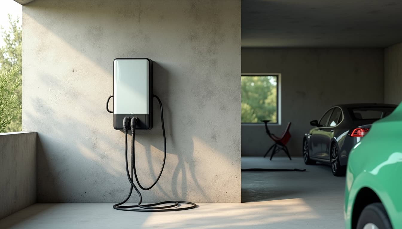 Borne de recharge électrique en bon état, installée dans un garage à Aix-en-Provence