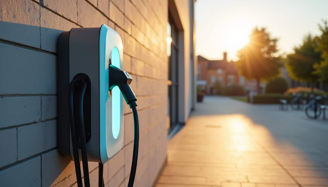 Borne de recharge électrique en extérieur à Port-sur-Saône près d’un bâtiment municipal