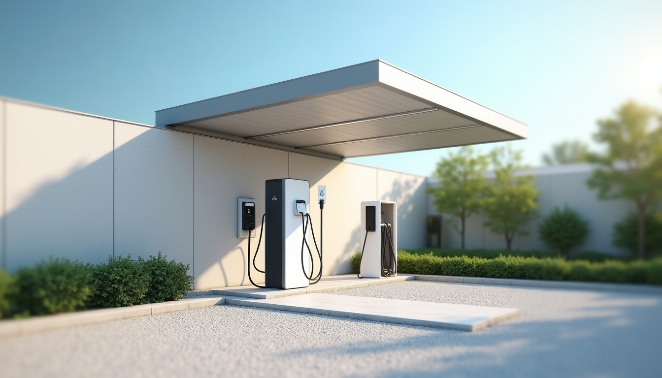 Borne de recharge électrique en extérieur dans un parking public à Villeneuve-la-Garenne