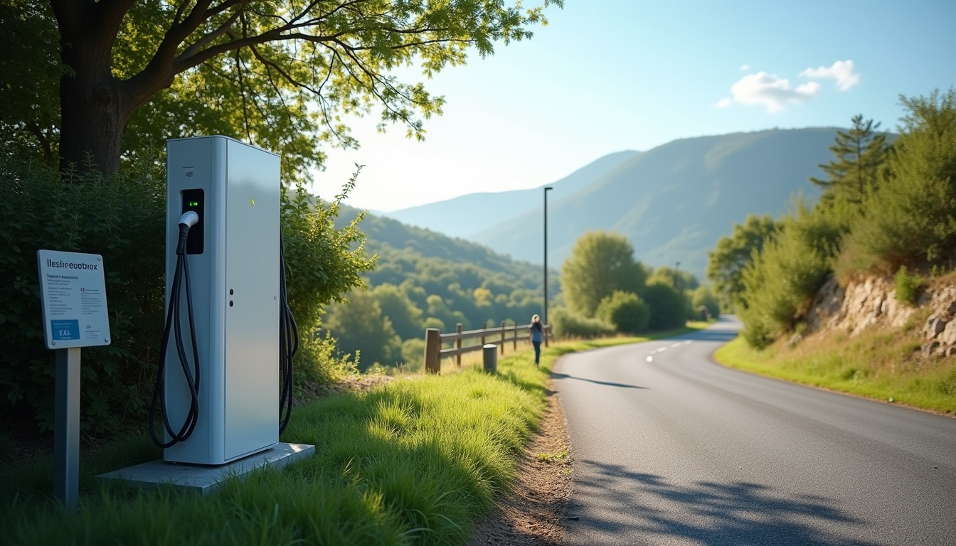 Borne de recharge électrique en extérieur sur la route de Lyon à Davézieux