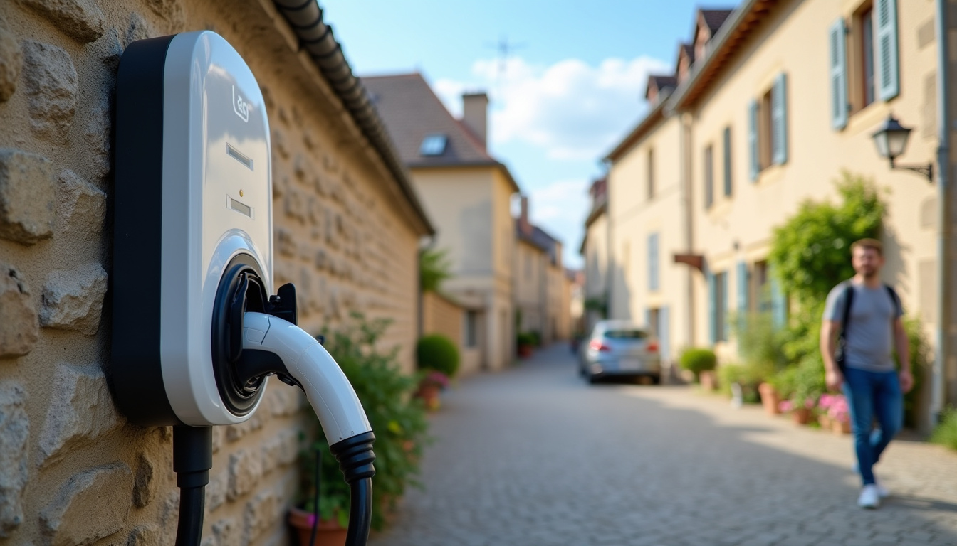 Borne de recharge électrique en milieu urbain à Brives-Charensac, vue de jour avec un véhicule en charge