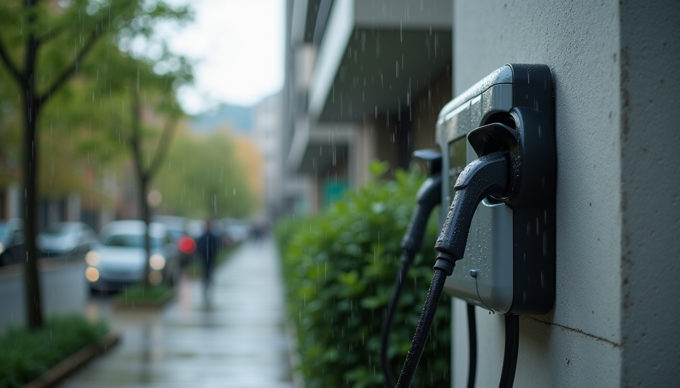 Borne de recharge électrique fonctionnant sous la pluie