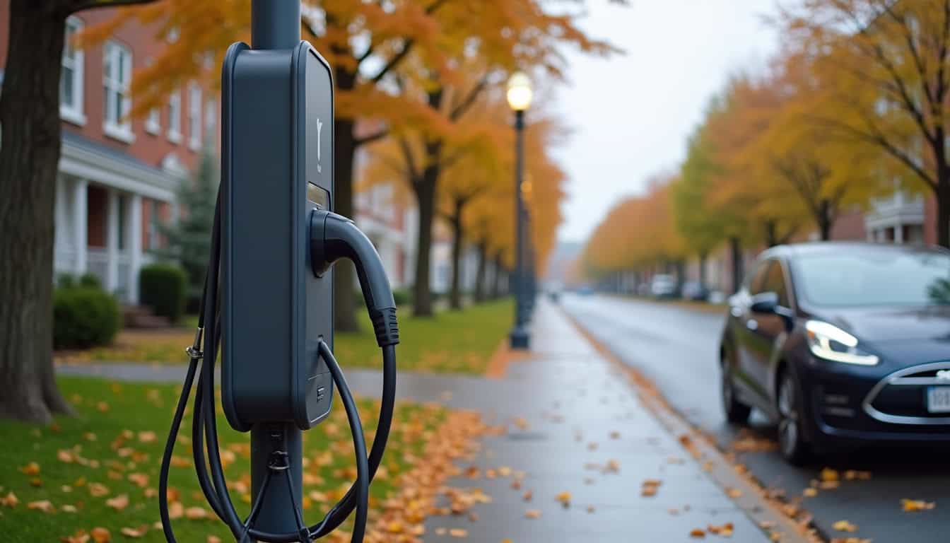 Borne de recharge électrique installée à l'extérieur dans une rue de Beautor