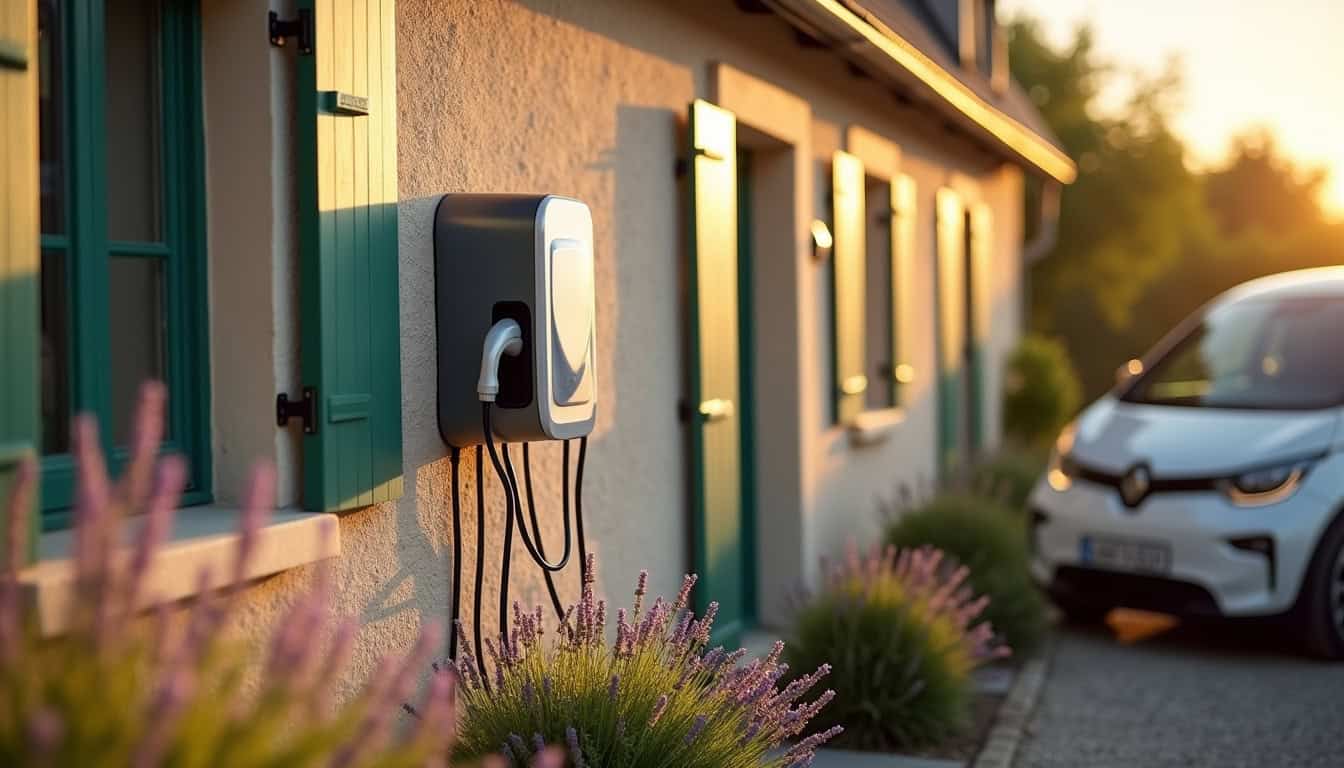 Borne de recharge électrique installée à l'extérieur d'une habitation à Champagné