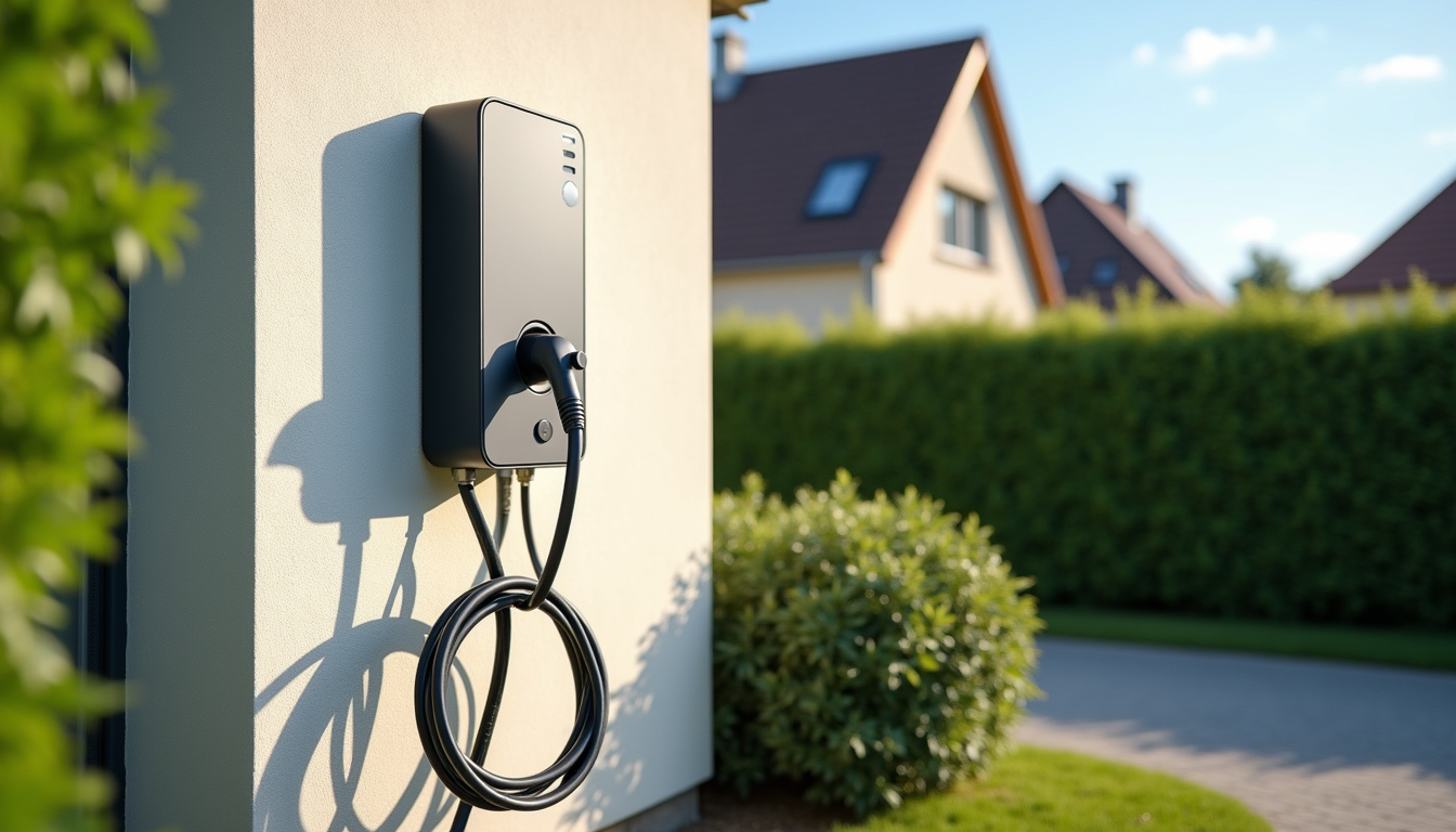 Borne de recharge électrique installée à l'extérieur d'une maison à Baguer-Pican