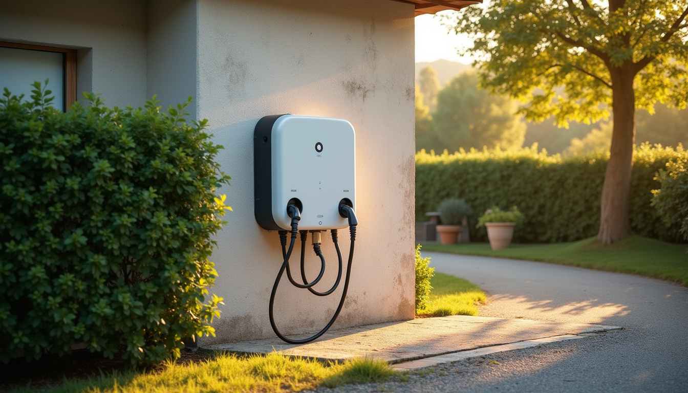 Borne de recharge électrique installée à l'extérieur d'une maison à Bayenghem-lès-Éperlecques