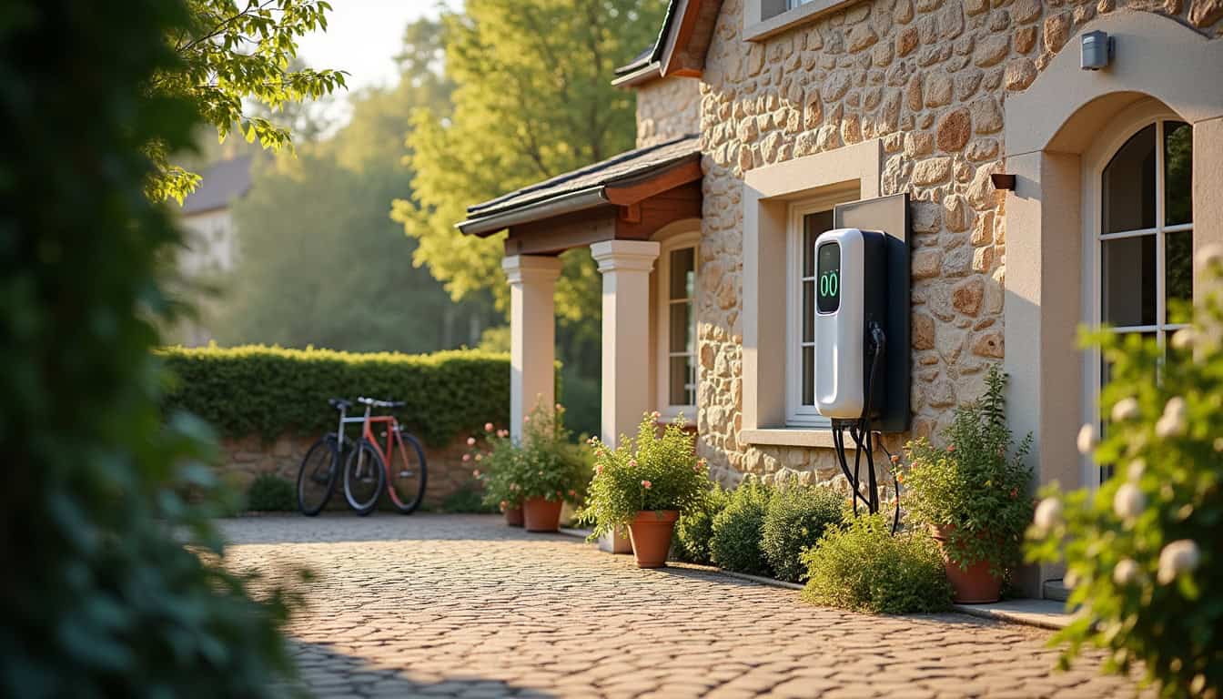 Borne de recharge électrique installée à l’extérieur d’une maison à Berteaucourt-les-Dames