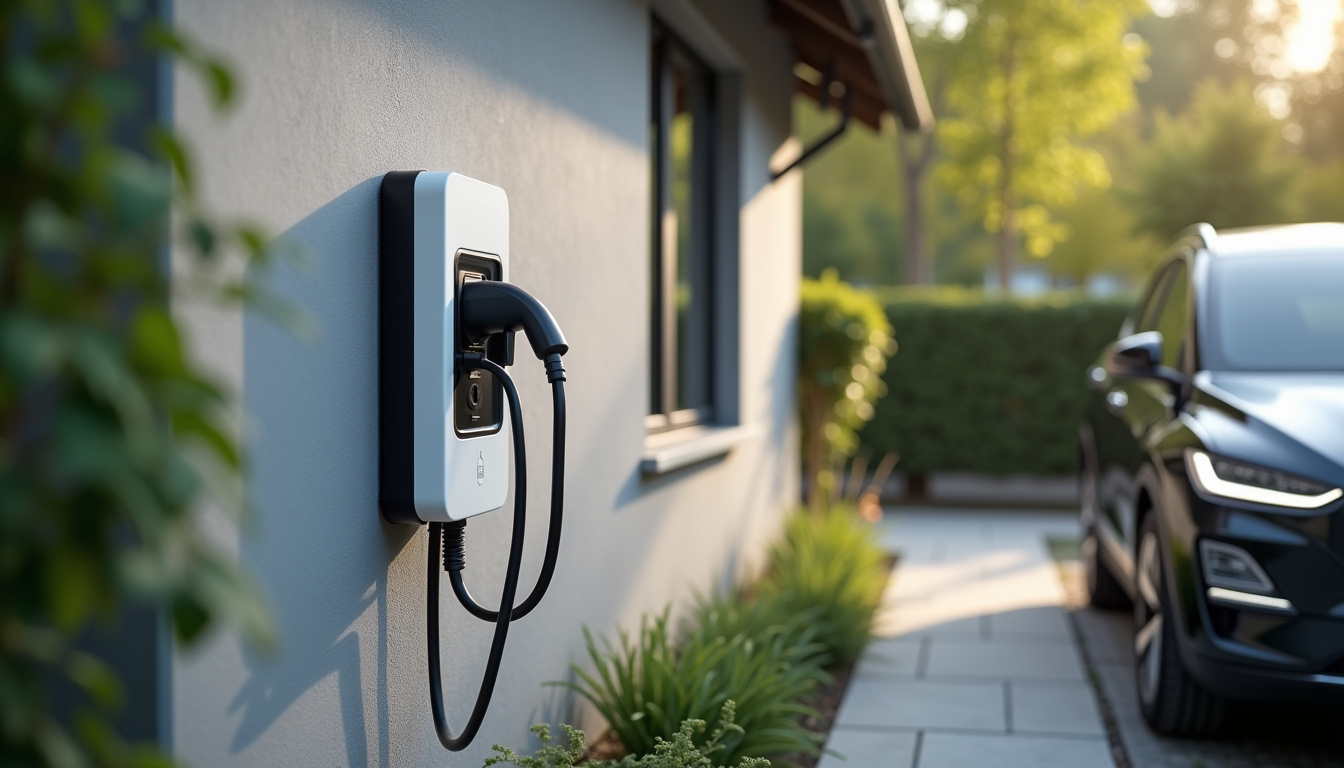 Borne de recharge électrique installée à l’extérieur d’une maison à Bruyères-et-Montbérault