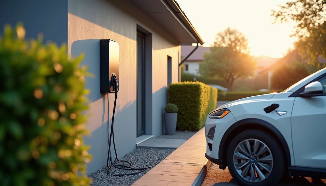 Borne de recharge électrique installée à l'extérieur d'une maison à Cadaujac