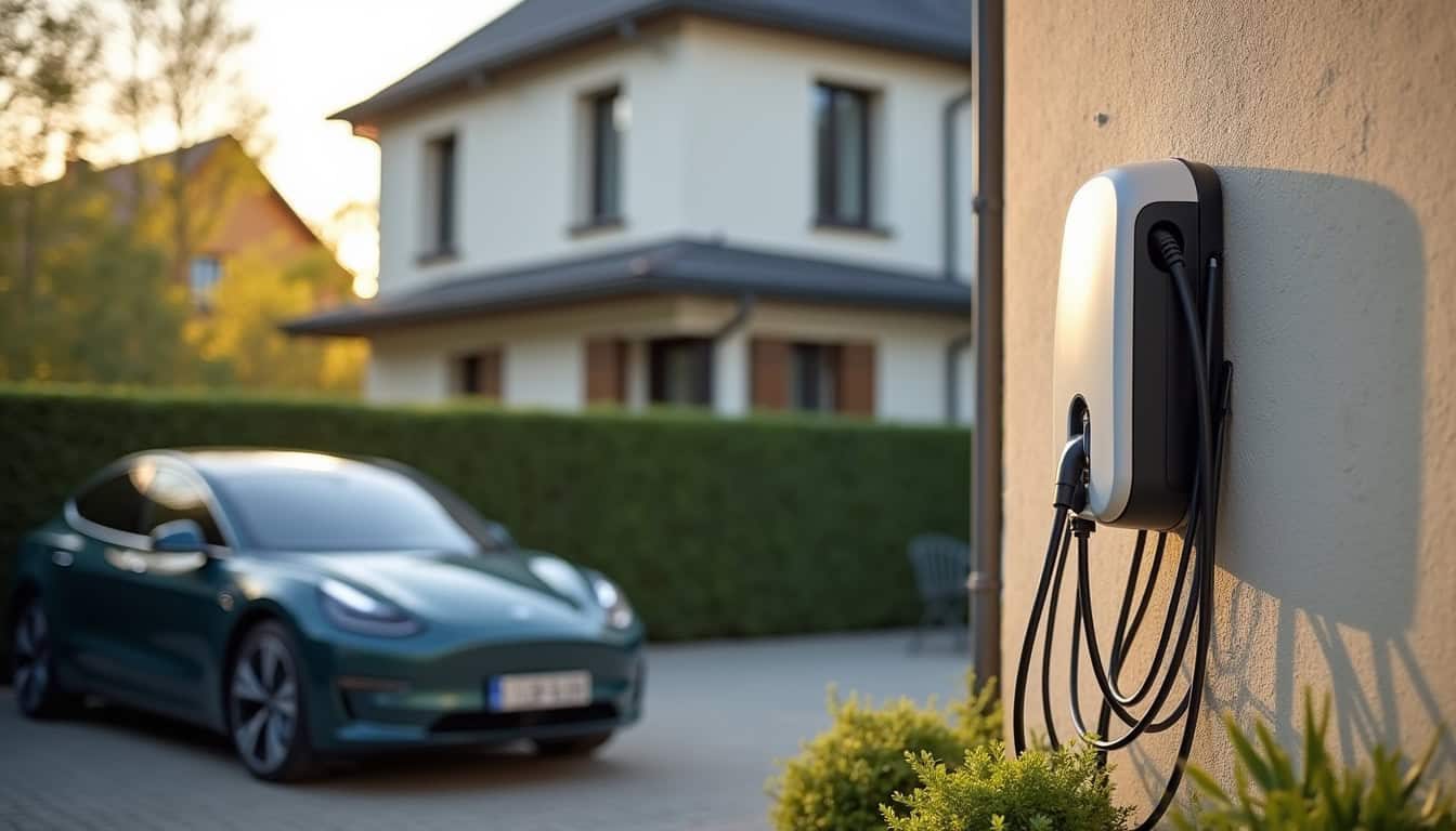 Borne de recharge électrique installée à l'extérieur d'une maison à Carrières-sous-Poissy