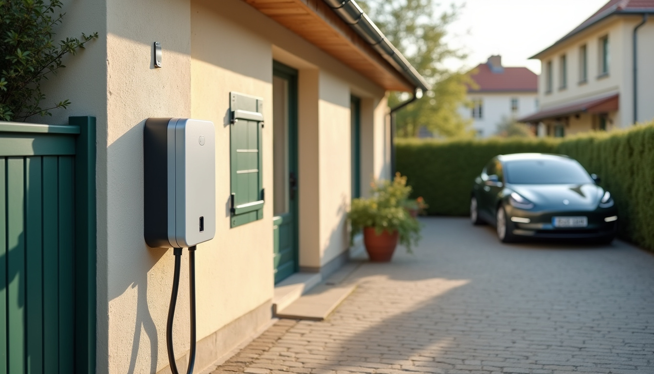 Borne de recharge électrique installée à l'extérieur d'une maison à Châlette-sur-Loing