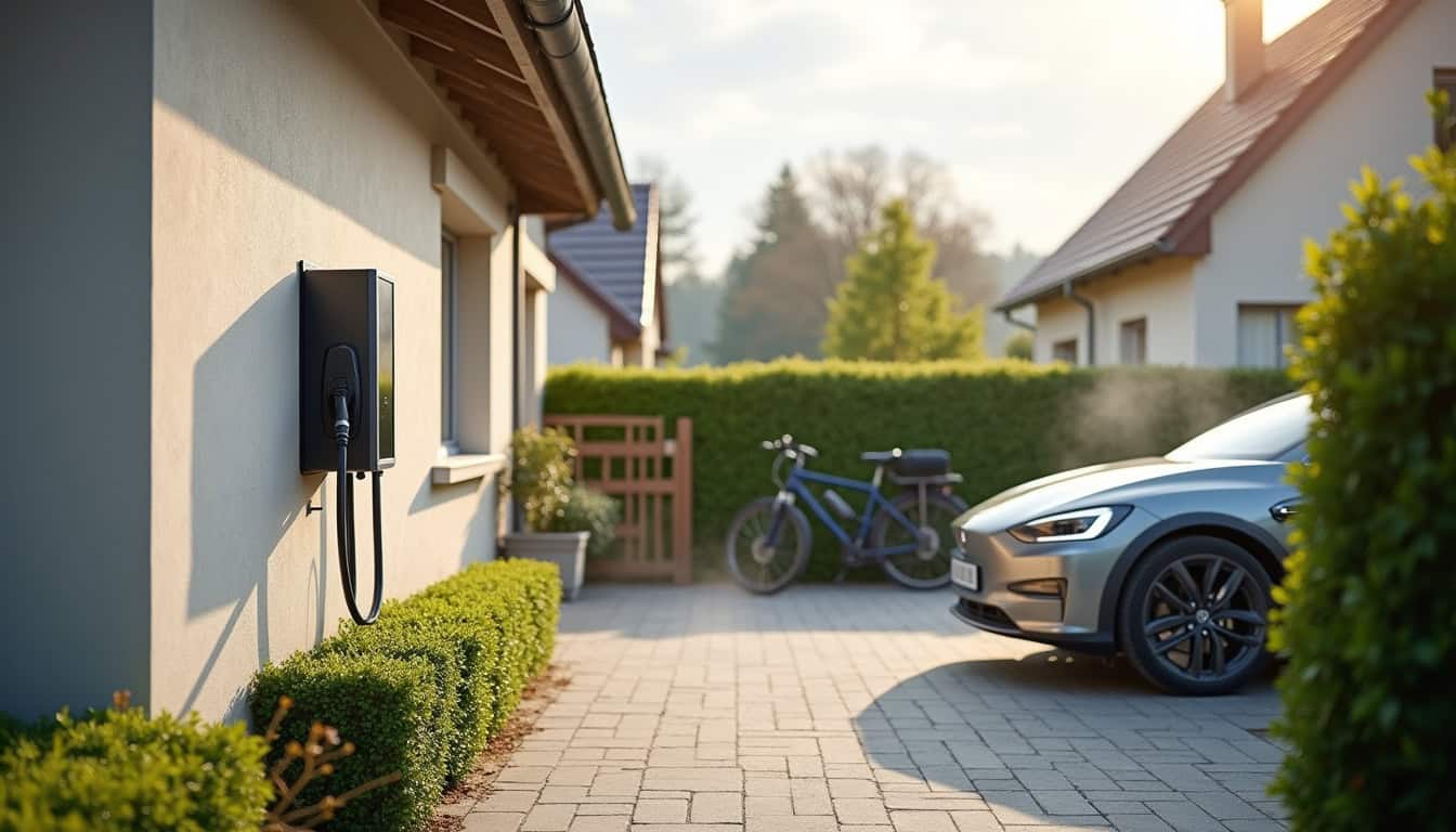 Borne de recharge électrique installée à l'extérieur d'une maison à Chouzé-sur-Loire